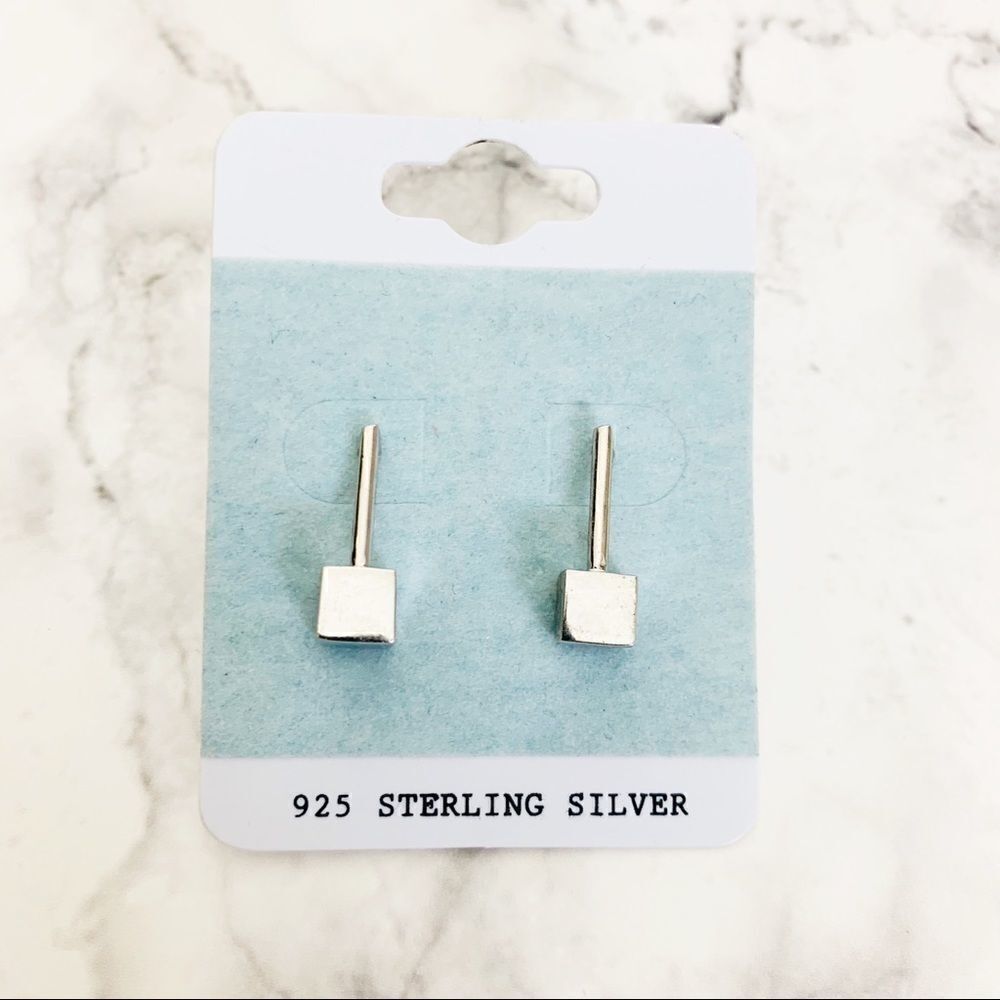 Sterling Silver Linear Cube Post Earrings